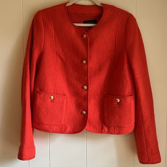 Talbots Berkshire Wool Blend Crop Red Orange Preppy Office Career Jacket Sz 10 - Picture 5 of 15